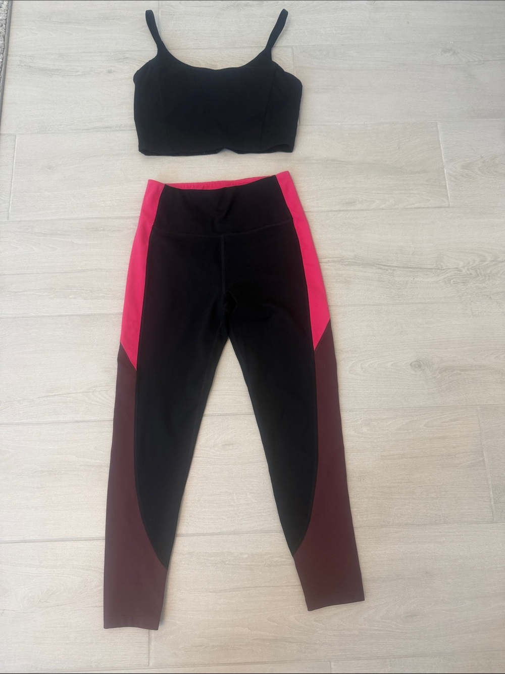 Calvin Klein Set - Black Leggings with Pink and Maroon Panels and Tank top.